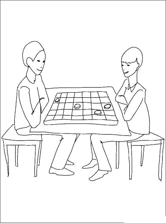 Розмальовки  Люди грають у шашки. Завантажити розмальовку шашки, шахи.  Роздрукувати ,Шахи,