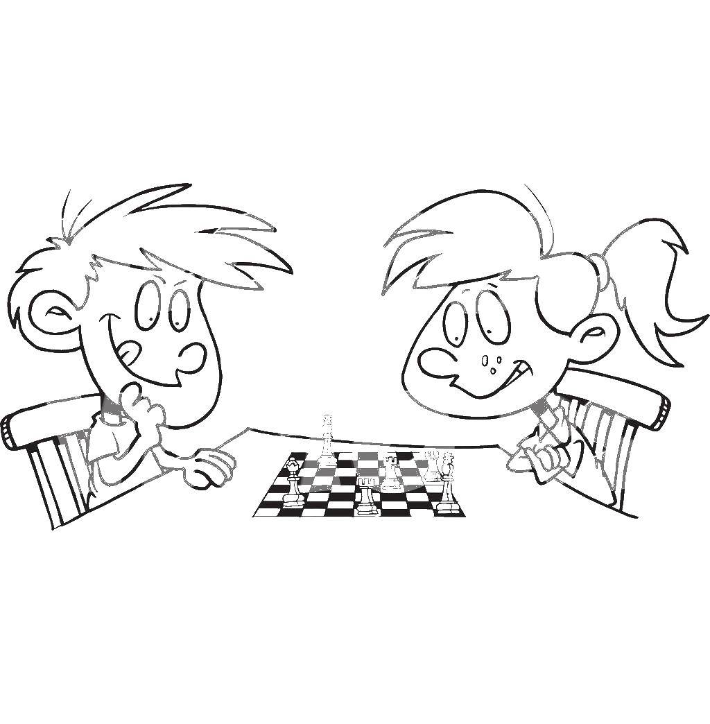 Розмальовки  Діти грають у шахи. Завантажити розмальовку шахи, діти.  Роздрукувати ,Шахи,