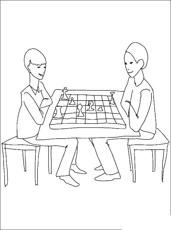 Розмальовки  Люди грають у шашки. Завантажити розмальовку шахи, діти.  Роздрукувати ,Шахи,