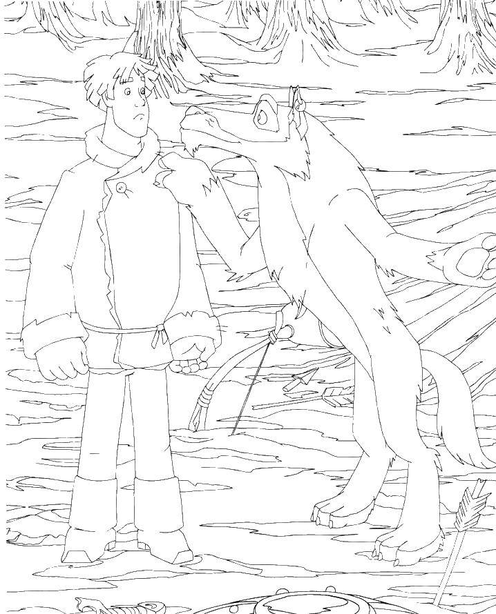 Coloring Ivan Tsarevich and the grey wolf. Category Fairy tales. Tags:  Ivan Tsarevich, the grey wolf.