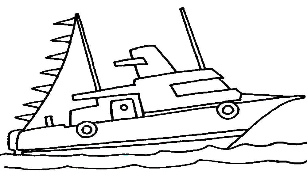 Розмальовки  Кораблик на воді. Завантажити розмальовку Корабель, вода.  Роздрукувати ,корабель,
