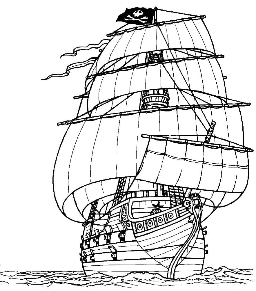 Розмальовки  Піратський корабель. Завантажити розмальовку Пірат, острів, скарби, корабель.  Роздрукувати ,корабель,
