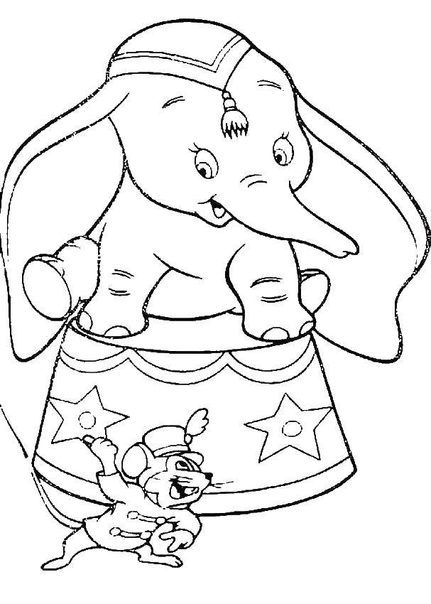 Название: Раскраска Диснеевские персонажи. Категория: дамбо. Теги: Животные, слоненок.