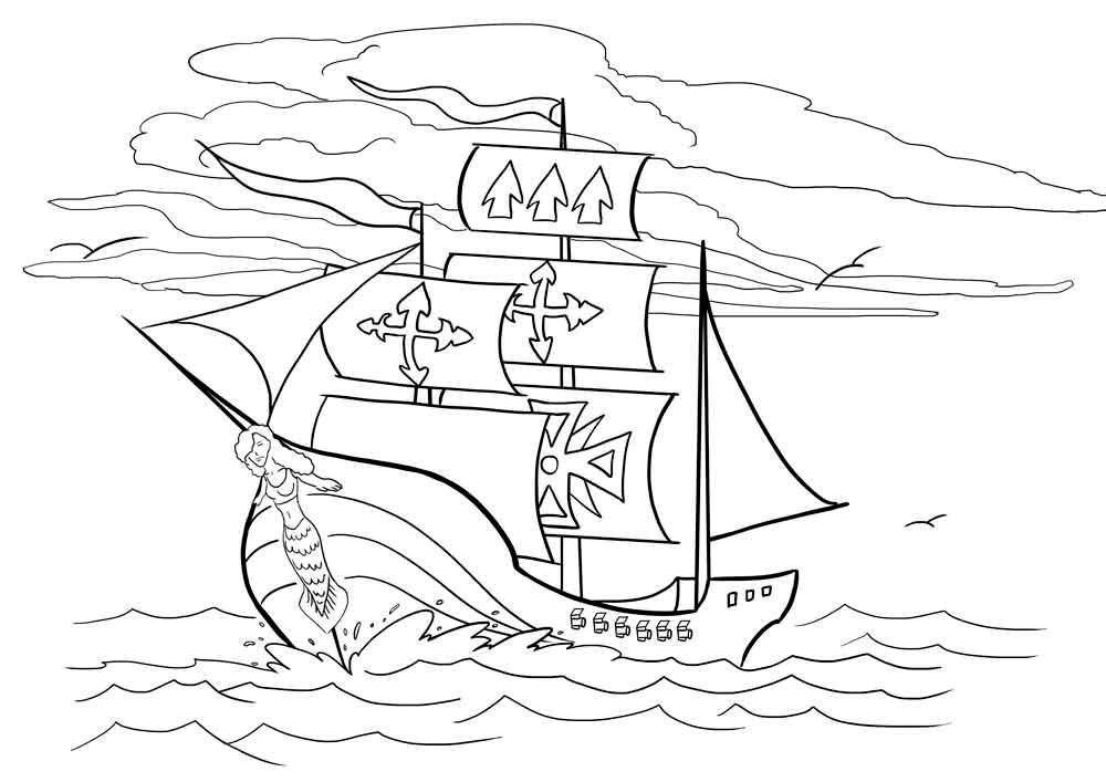 Название: Раскраска Фригат. Категория: корабль. Теги: Корабль, вода.