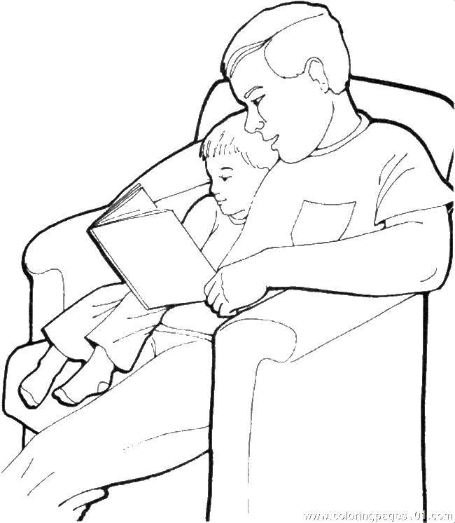Название: Раскраска Отец и сын читают книгу. Категория: Семья. Теги: семья, отец и сын, книга.