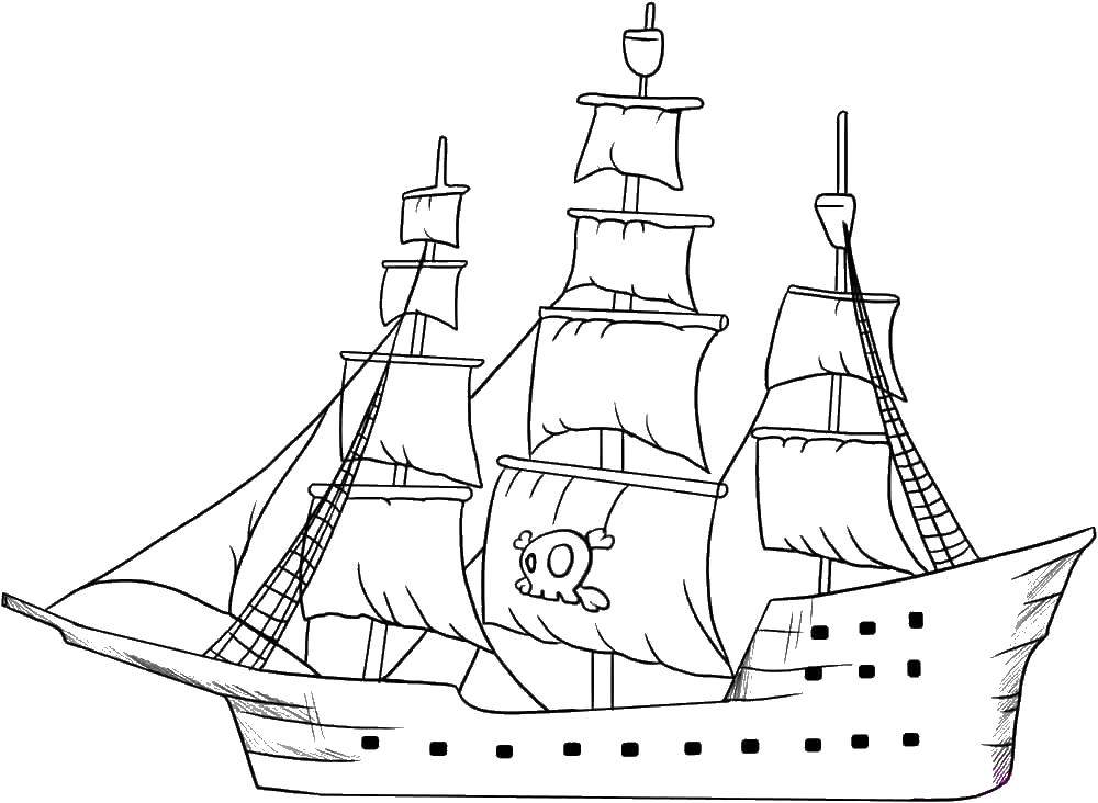 Название: Раскраска Пиратский корабль. Категория: Пираты. Теги: Пират, остров, сокровища, корабль.