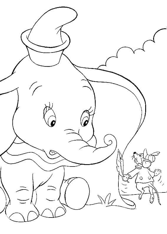 Название: Раскраска Слоненок дамбо с мышкой. Категория: дамбо. Теги: Дамбо, слон.