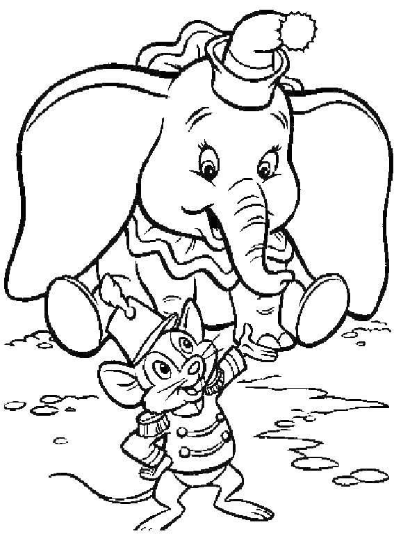 Название: Раскраска Слоненок дамбо с мышкой. Категория: дамбо. Теги: Слон, Дамбо.