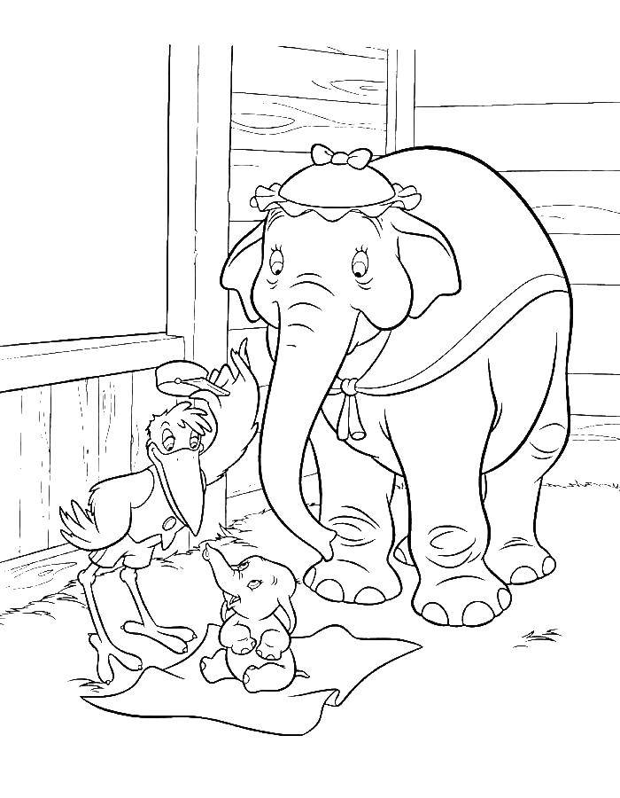 Название: Раскраска Слониха со слоненком дамбо. Категория: дамбо. Теги: Дамбо, слониха.