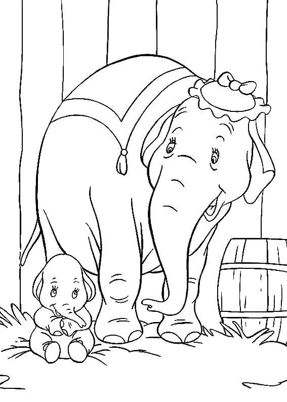 Название: Раскраска Слониха со слоненком дамбо. Категория: дамбо. Теги: Слон, Дамбо.