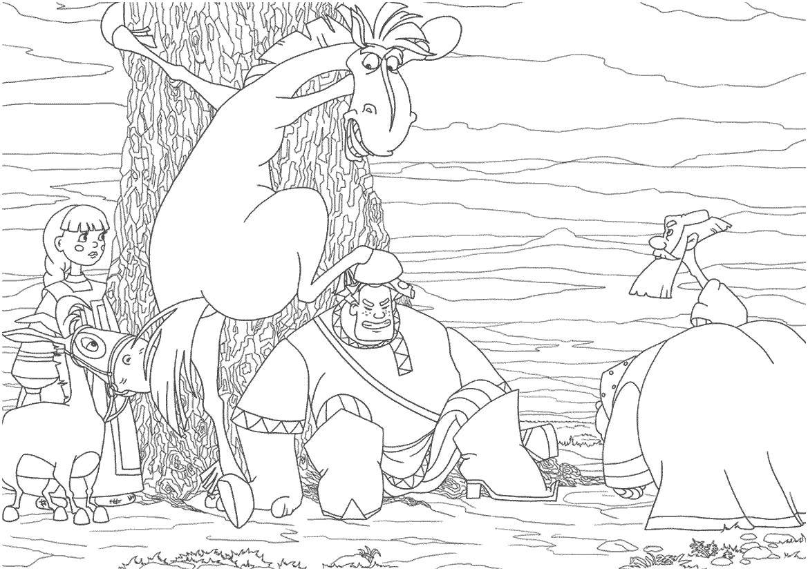Раскраски из мультфильма Алеша Попович и Тугарин змей