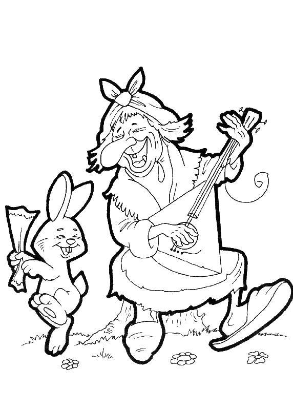 Название: Раскраска Баба яга и зайчик. Категория: баба яга. Теги: Сказки, Баба Яга.