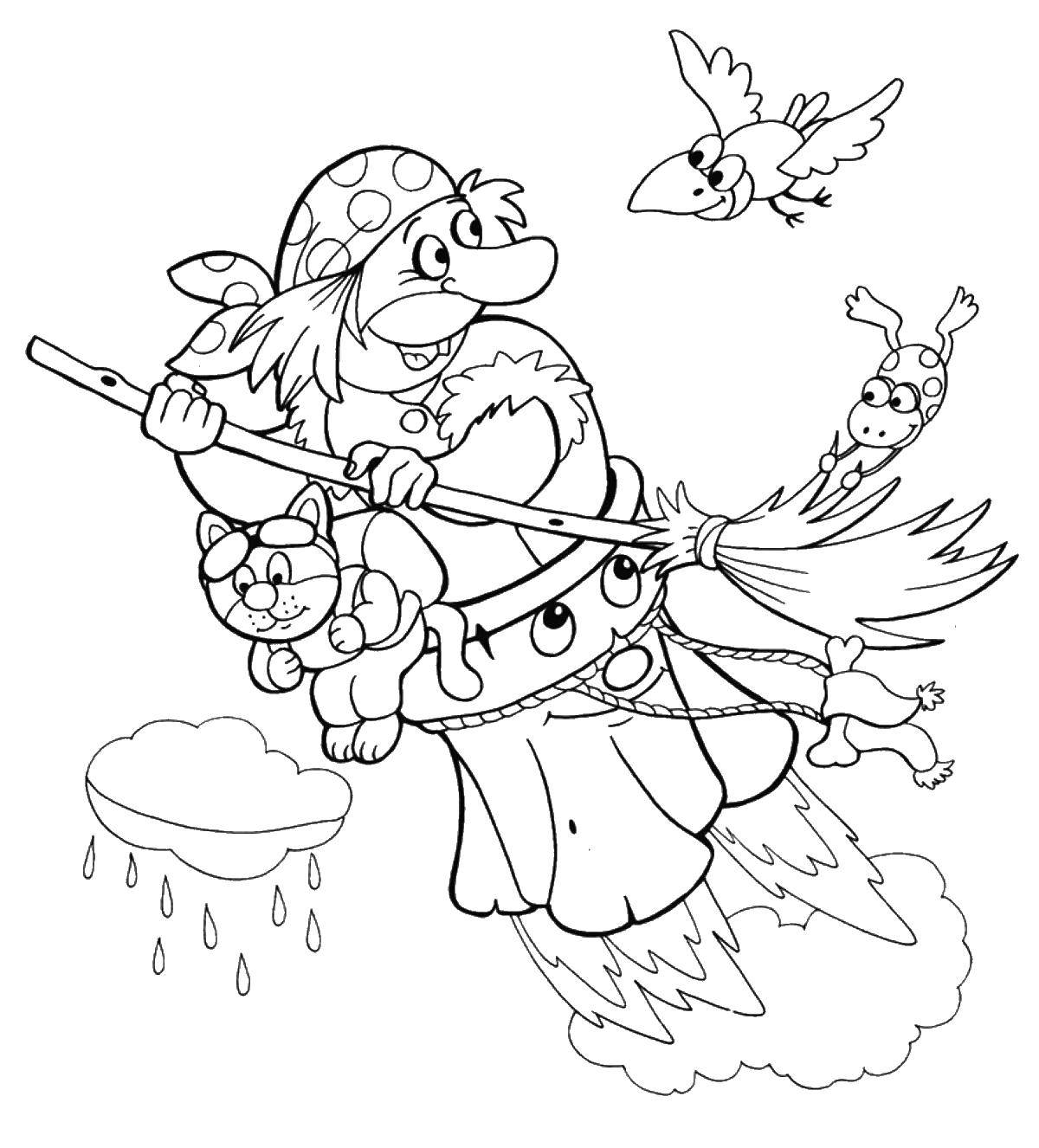 Coloring Baba Yaga flying on a broom. Category Baba Yaga. Tags:  Baba Yaga, broom.