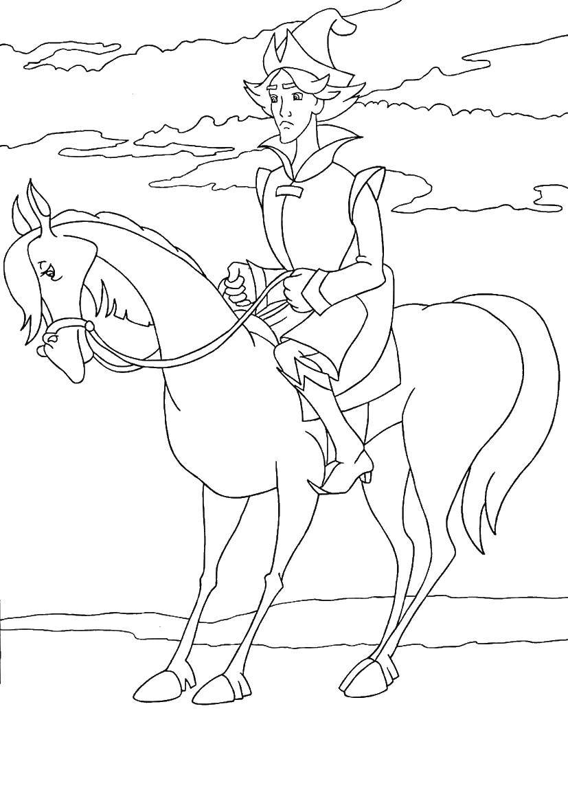 Coloring Bogatyr on the horse. Category three heroes. Tags:  three heroes.