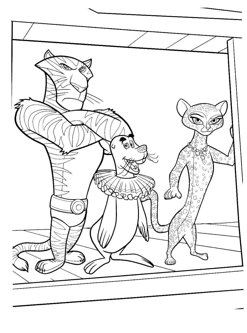 Розмальовки  Цирковий потяг з тваринами. Завантажити розмальовку Мадагаскар, Алекс.  Роздрукувати ,мадагаскар,