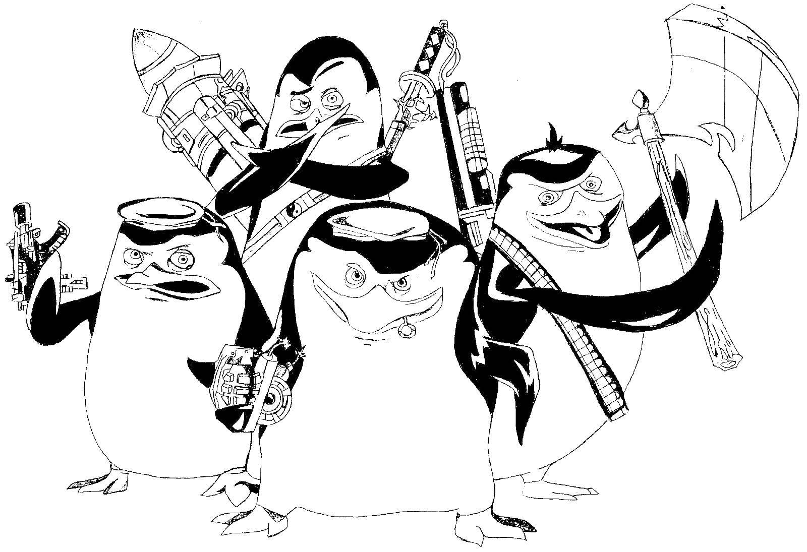 Название: Раскраска Пингвины мадагаскара. Категория: мадагаскар. Теги: Мадагаскар, Алекс, пингвины.