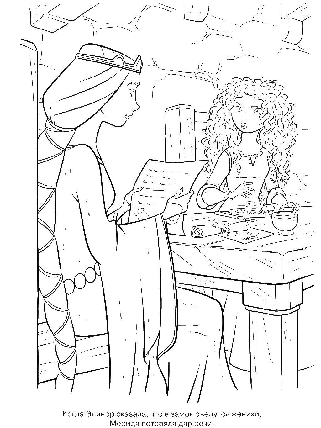 Coloring Elinor reads the letter mérida. Category brave heart. Tags:  brave, Merida, Fergus.