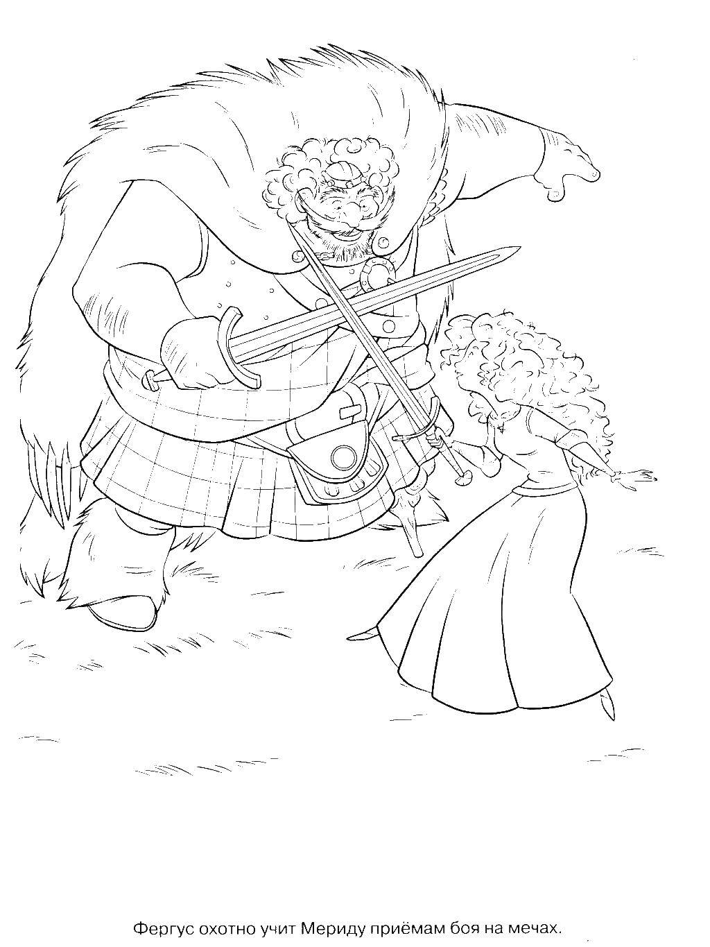 Coloring The father of Merida teaches eejits swords. Category brave heart. Tags:  Merida, brave.