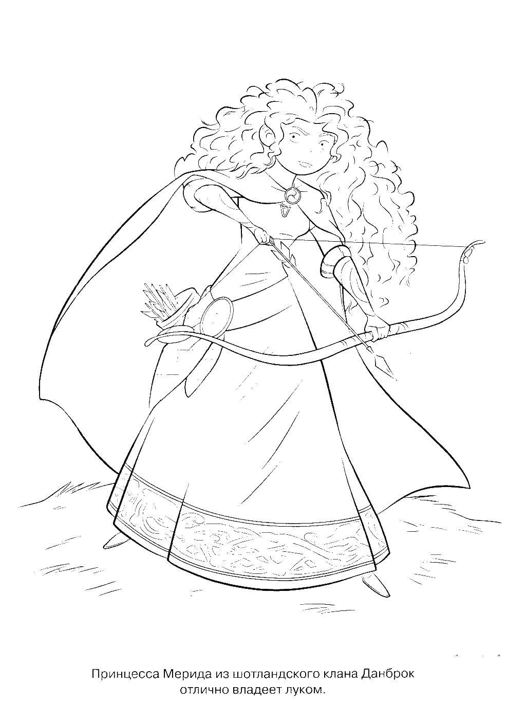 Coloring Princess Merida with bow. Category brave heart. Tags:  Merida, brave.
