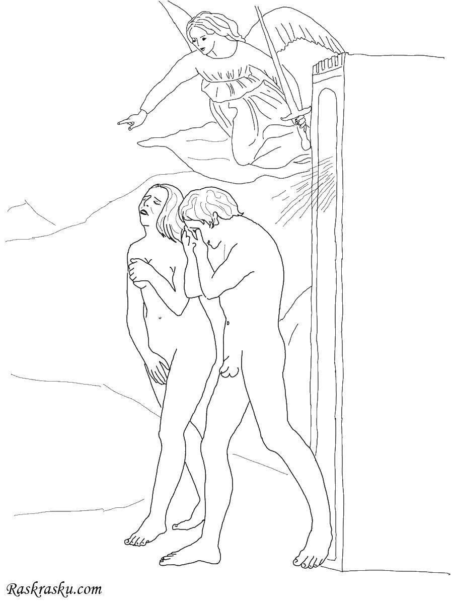 Coloring The expulsion from Paradise. Category religion. Tags:  Adam, eve, Paradise.