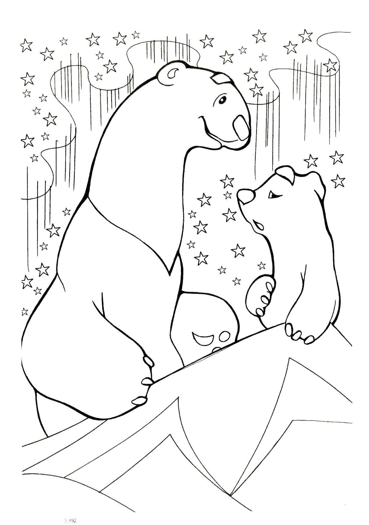 Coloring A mother bear with a cub. Category bear Umka. Tags:  Animals, polar bear.