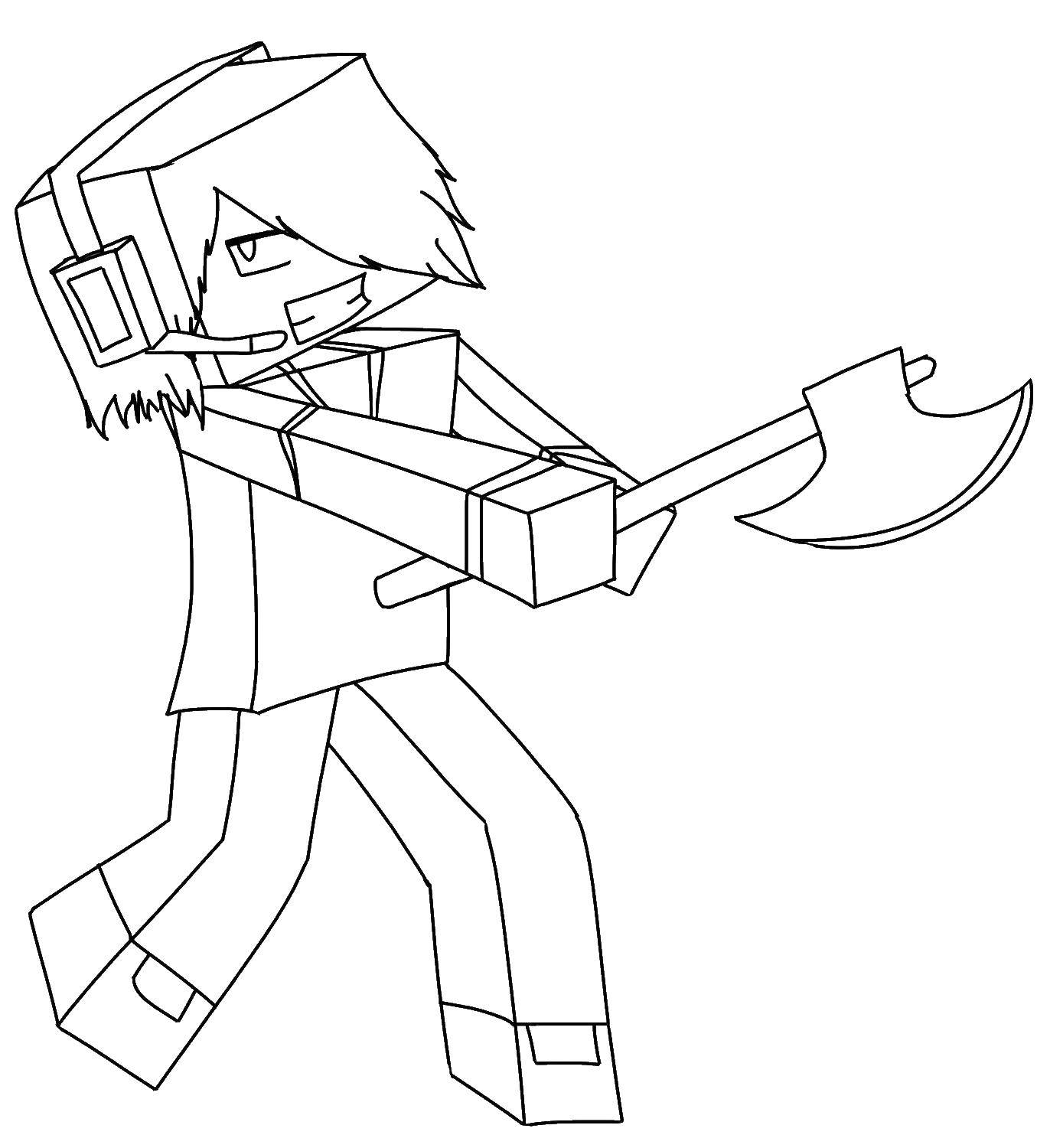 Coloring Minecraft man with an ax. Category minecraft. Tags:  minecraft, people, axe.