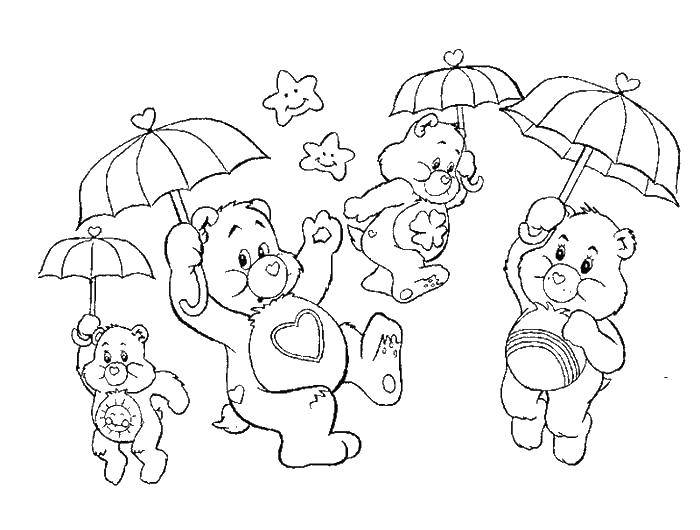 Название: Раскраска Радужные мишки с зонтиками. Категория: мультики. Теги: радужные, мишки.