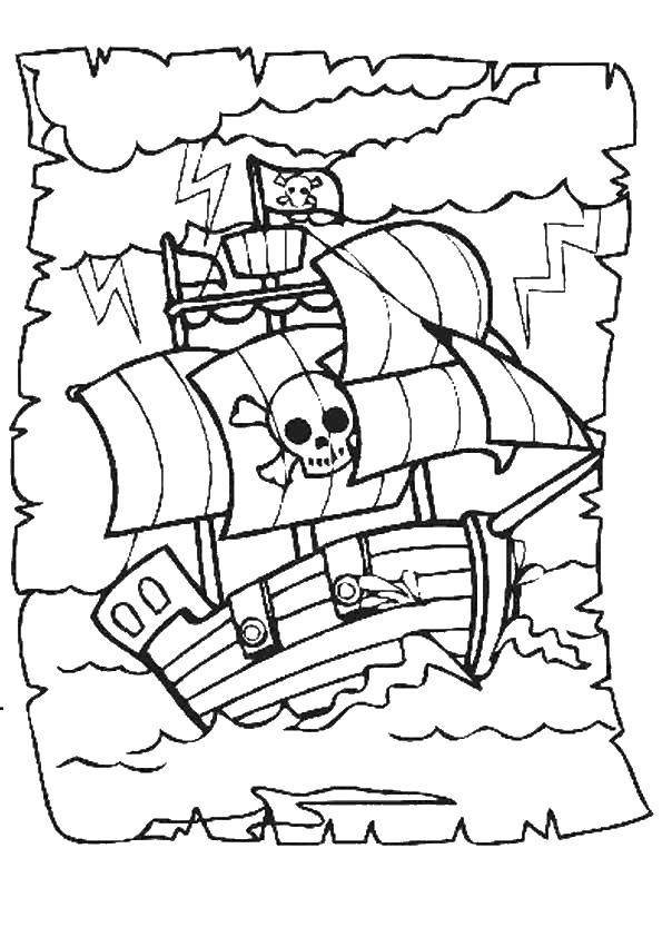 Розмальовки  Піратський корабель. Завантажити розмальовку пірати, корабель.  Роздрукувати ,Пірати,