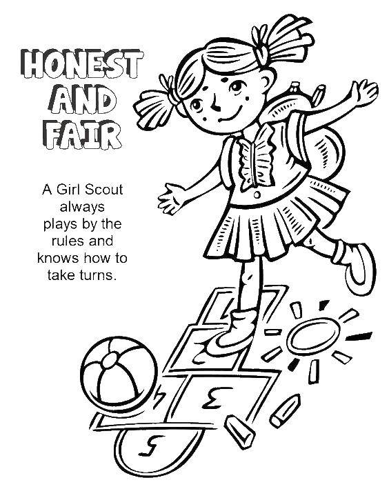 Coloring Girl playing hopscotch. Category games. Tags:  girl classics.