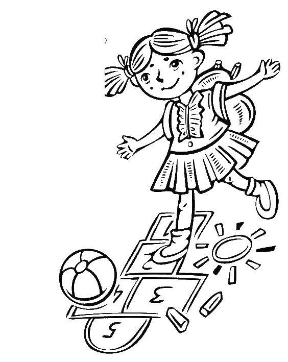 Coloring Girl playing hopscotch. Category games. Tags:  girl classics.