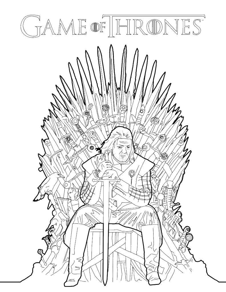 Coloring Eddard stark on throne game of thrones. Category Game of thrones. Tags:  Game of thrones, stron, Eddard stark.