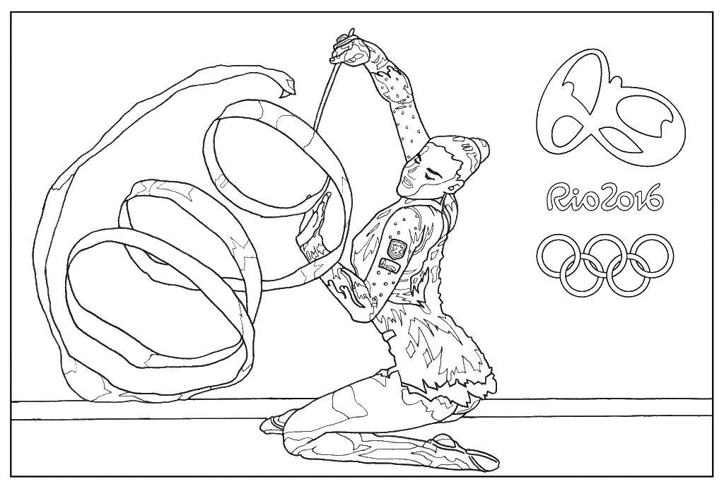 Название: Раскраска Художественная гимнастика с лентой. Категория: Рио 2016. Теги: Художественная гимнастика, лента, Рио 2016.