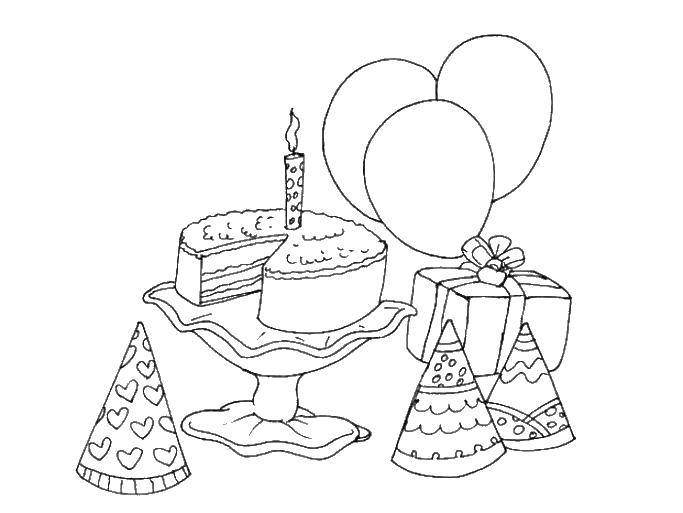 Coloring Cake with candle and gifts. Category cake with candles. Tags:  cake, gifts, candle.