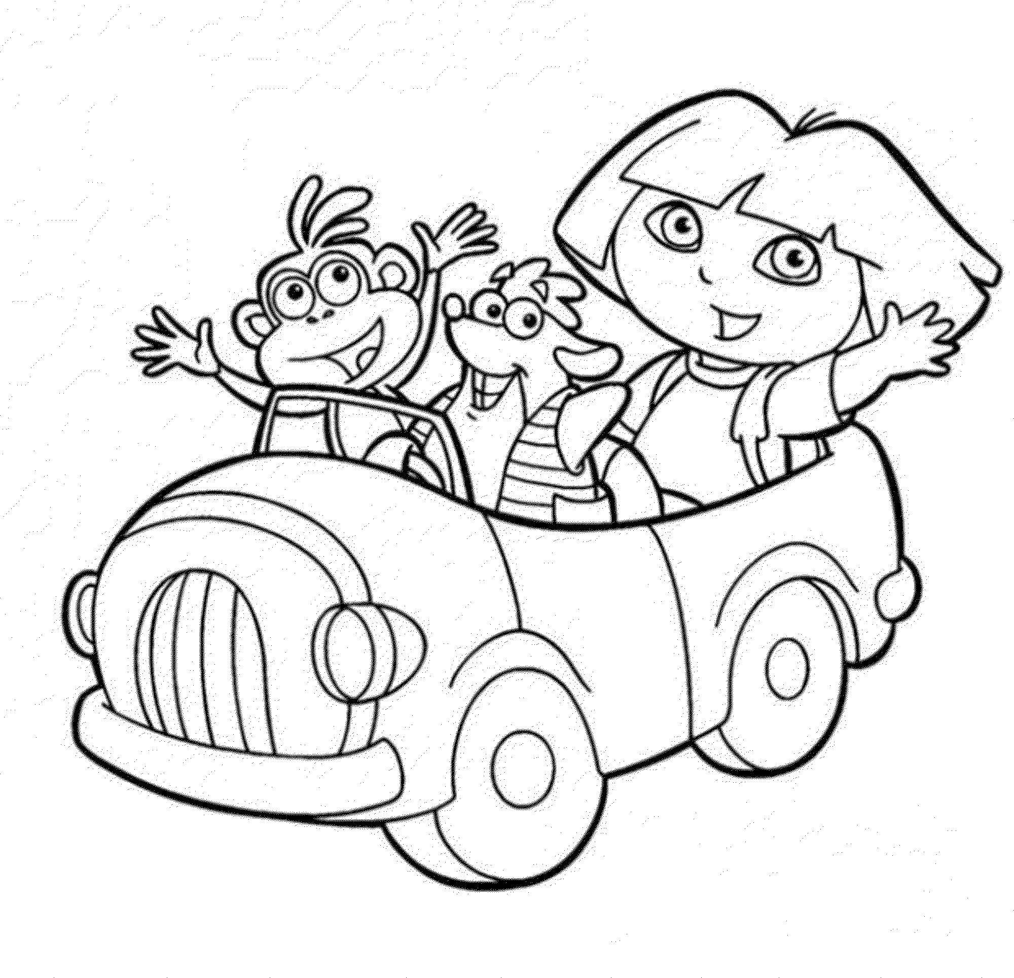 Название: Раскраска Даша едит на машине с друзьями. Категория: Дора. Теги: даша, путешественница, башмачок.