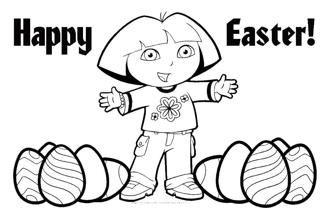 Coloring Dora with Easter eggs. Category Dora. Tags:  Dasha traveler, slipper.