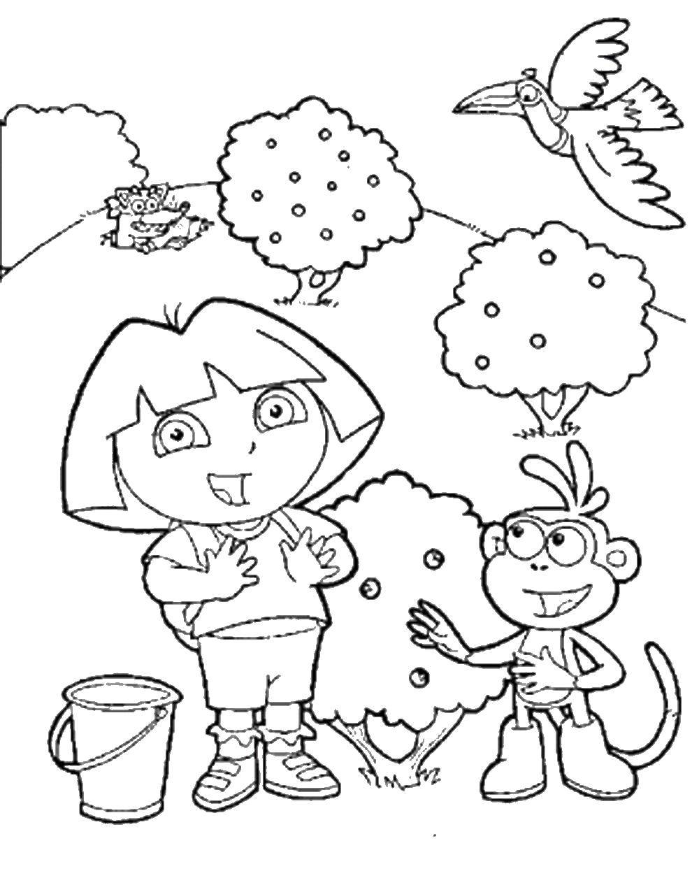 Coloring Dasha collects berries with slipper. Category Dora. Tags:  Dasha traveler, slipper.