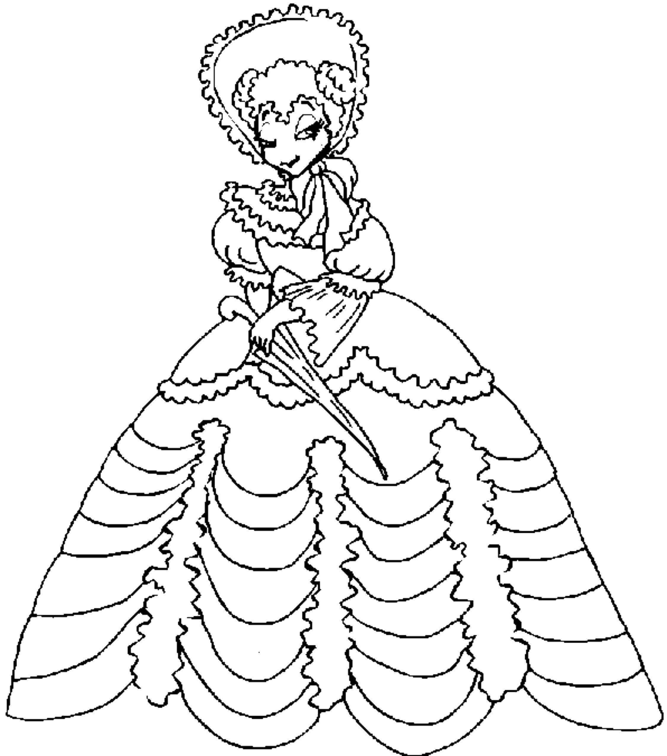 Coloring Girl in dress with umbrella. Category girl. Tags:  girl dress.