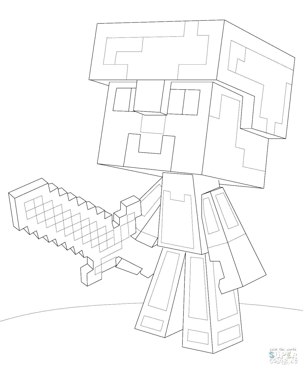 Coloring Minecraft man with a sword. Category minecraft. Tags:  minecraft, people.