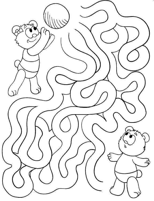 Coloring Bears in the maze. passing through labyrinth. Category mazes. Tags:  the labyrinth, bears.