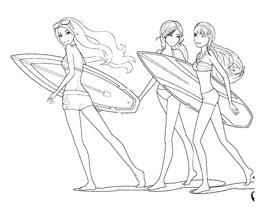 Coloring Barbie with her friends is on the Board.. Category Barbie . Tags:  Barbie , swimsuit, beach, Board.