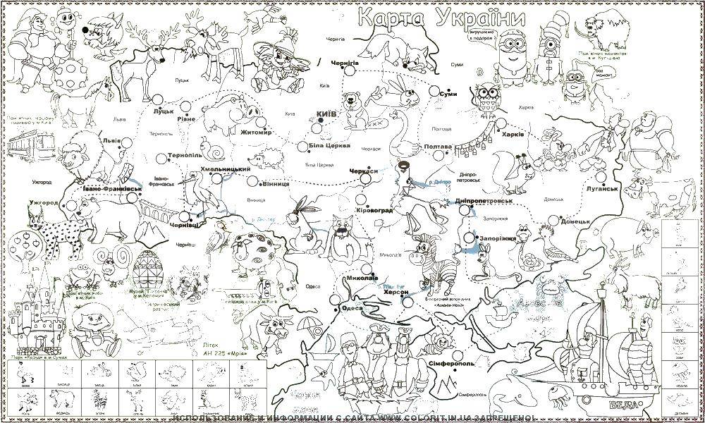 Название: Раскраска Карта с животными. Категория: карта. Теги: карта, жтвотные.