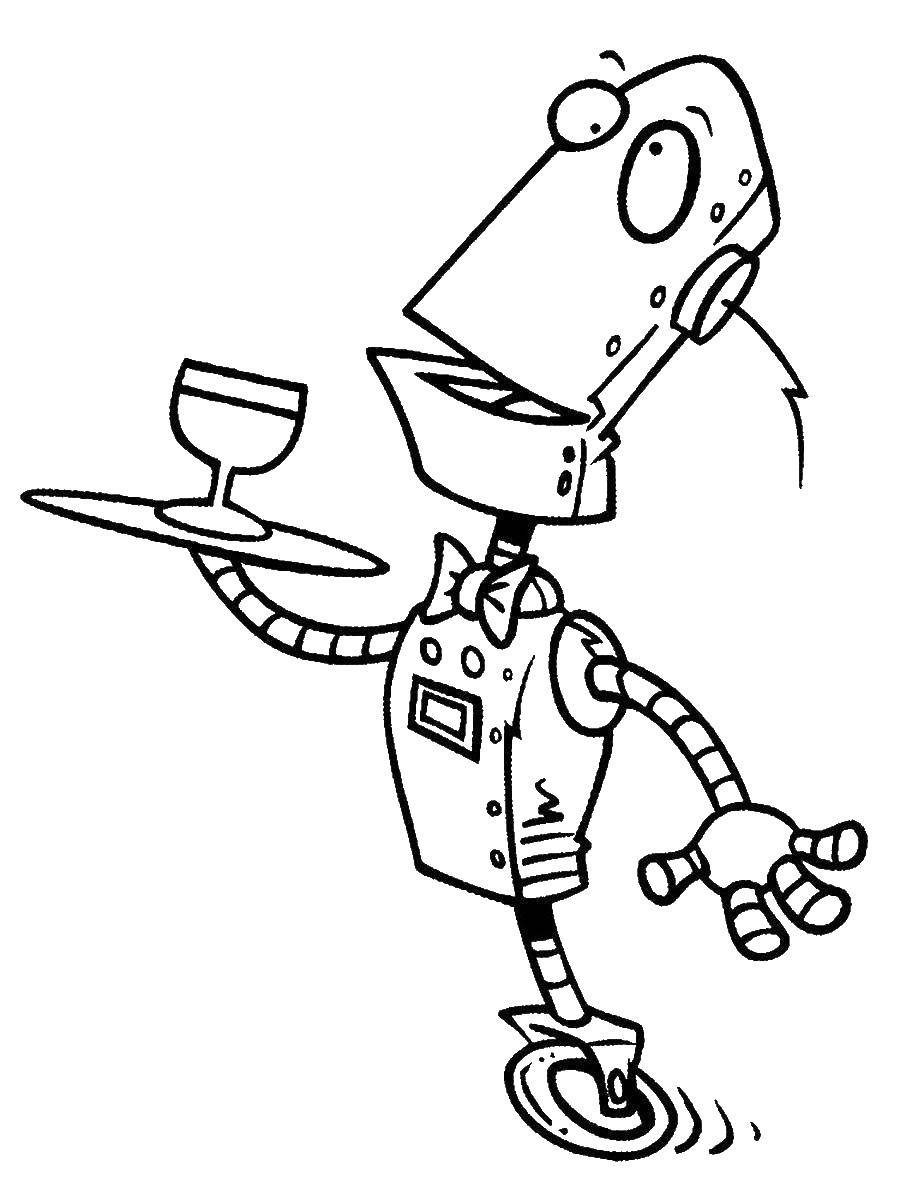 Название: Раскраска Робот официант. Категория: робот. Теги: робот, официант.