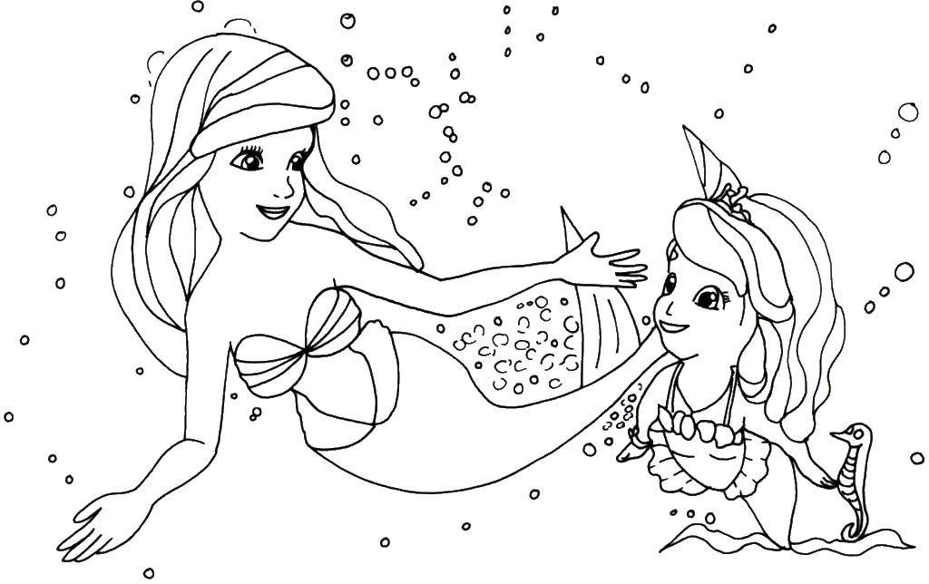 Название: Раскраска Русалочка ариэль и принцесса софия. Категория: русалочка ариэль. Теги: Ариэль, русалка, софия.
