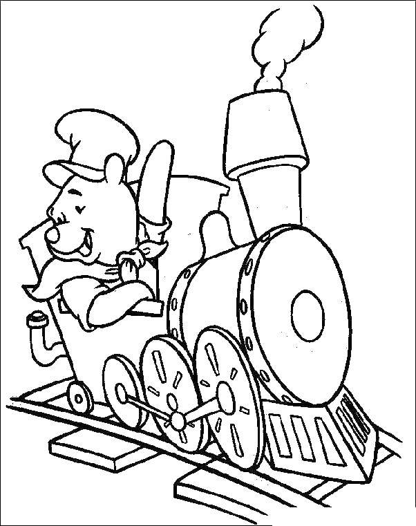 Coloring Winnie the Pooh the driver of the locomotive. Category Disney cartoons. Tags:  Winnie the Pooh, Piglet.