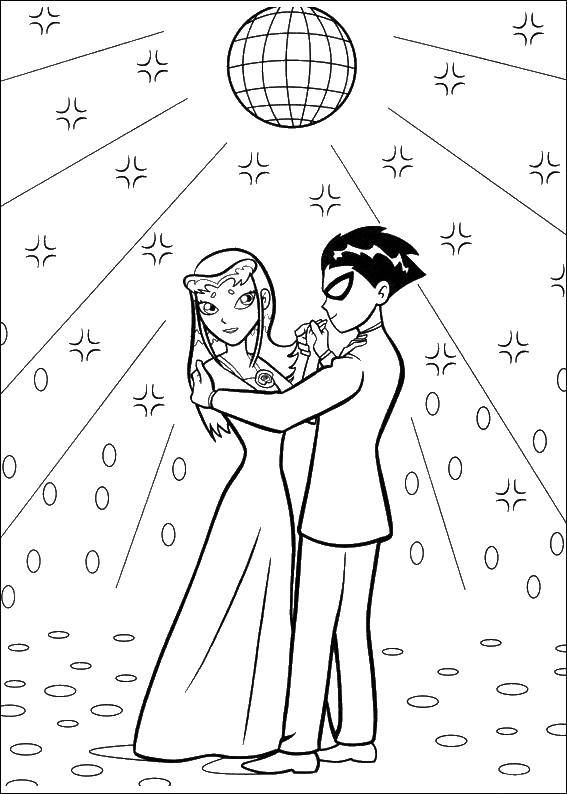 Coloring Robin and starfire dancing. Category teen titans. Tags:  Robin , teen titans, Starfire.