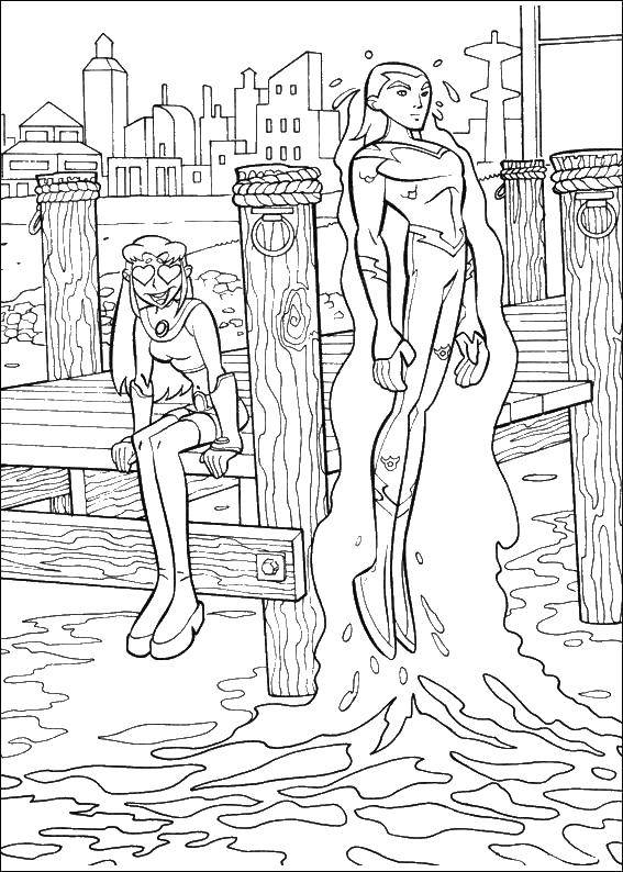 Coloring Starfier on the dock. Category teen titans. Tags:  Robin , teen titans, Starfire.