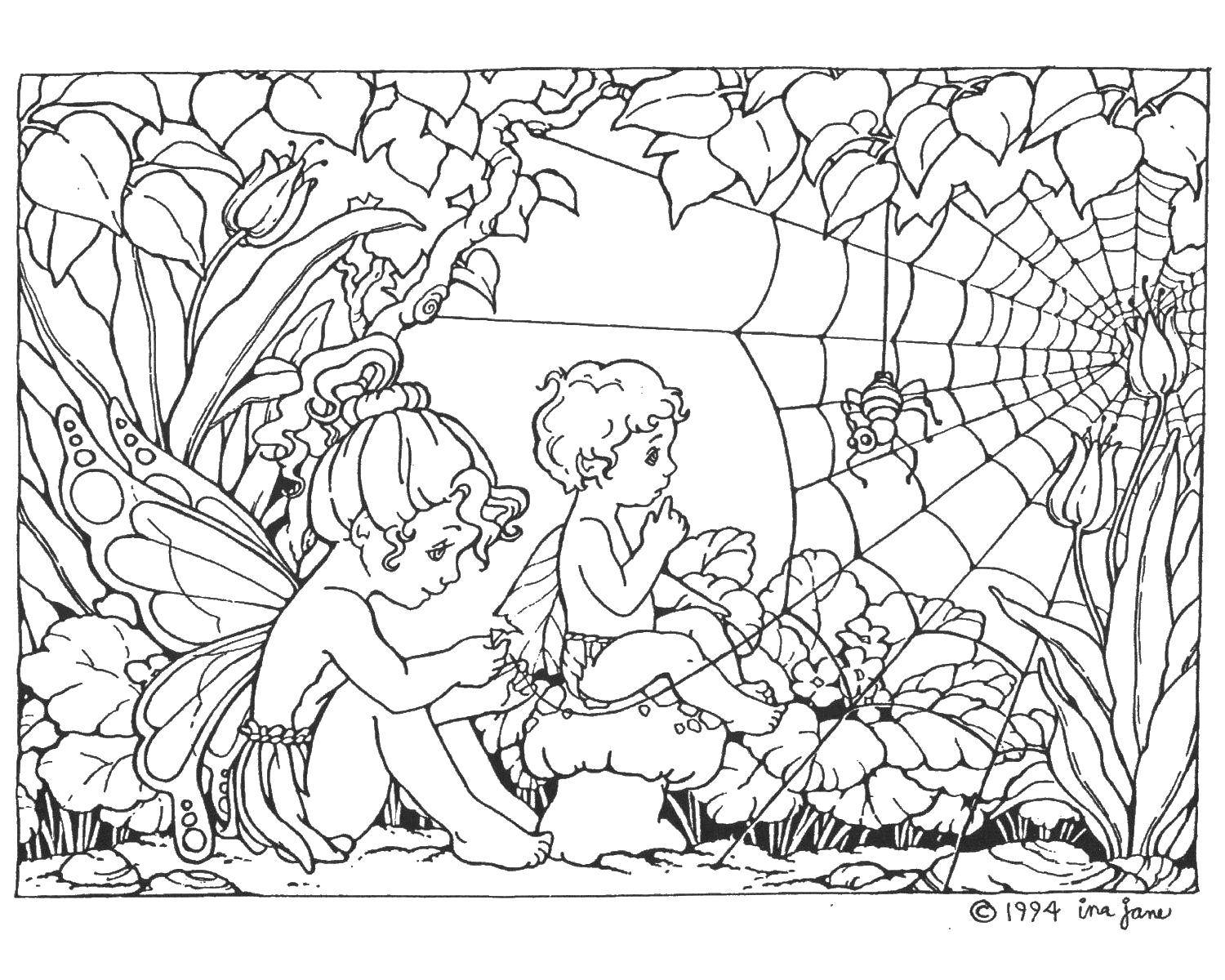 Coloring Children of nature. Category Nature. Tags:  nature, plants, children.