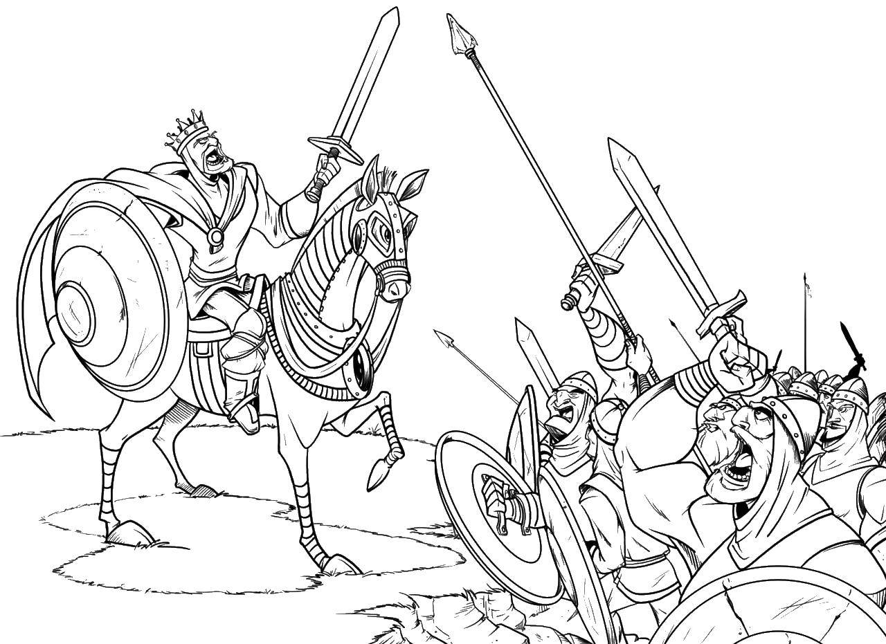 Coloring The battle of the knights and the king. Category Knights . Tags:  knights of the, king, battle.