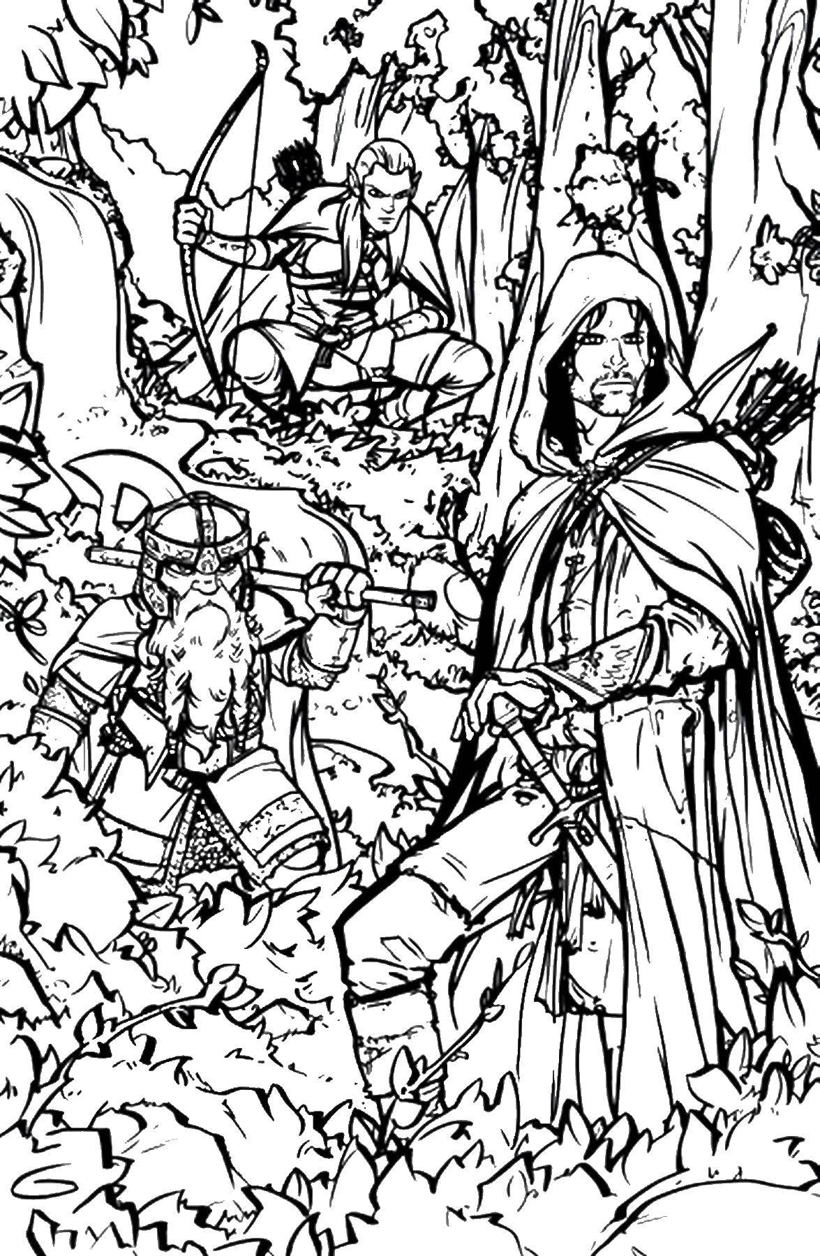 Coloring Legolas and Gimli in the forest. Category Lord of the rings. Tags:  Lord of the rings, Legolas, Gimli.