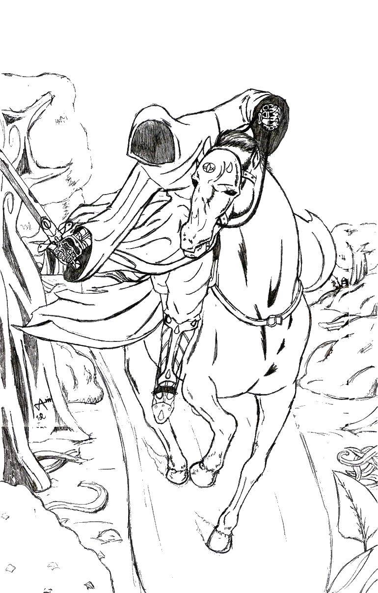 Coloring Knight on horseback. Category Knights . Tags:  knight , horse, armor.